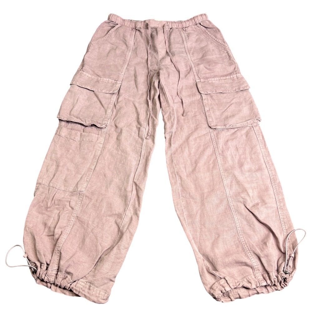 C&C California Womens Mauve Pink Linen Blend Cargo Wide Leg Pants Small